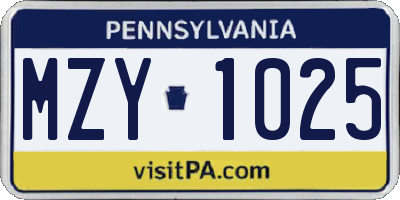 PA license plate MZY1025