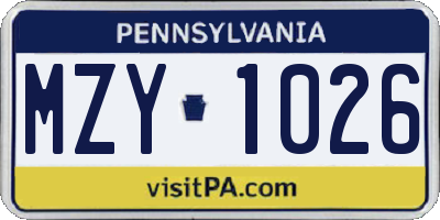 PA license plate MZY1026
