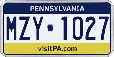 PA license plate MZY1027