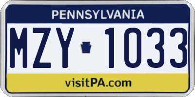 PA license plate MZY1033