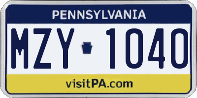 PA license plate MZY1040