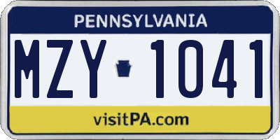 PA license plate MZY1041