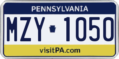 PA license plate MZY1050
