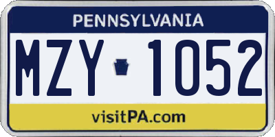 PA license plate MZY1052
