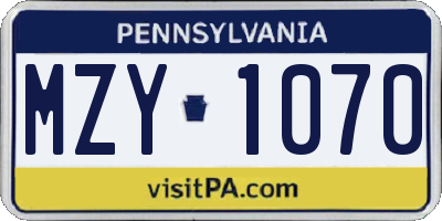 PA license plate MZY1070