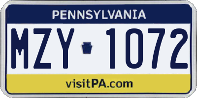 PA license plate MZY1072