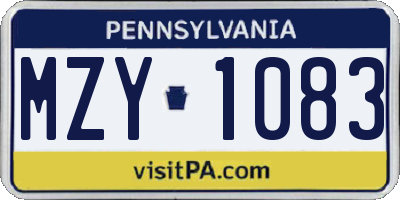 PA license plate MZY1083