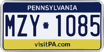 PA license plate MZY1085