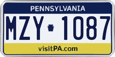 PA license plate MZY1087