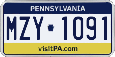 PA license plate MZY1091