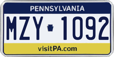 PA license plate MZY1092