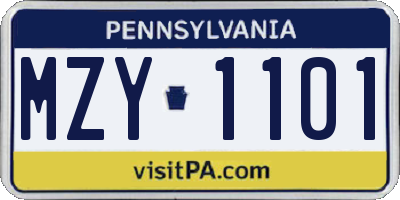 PA license plate MZY1101