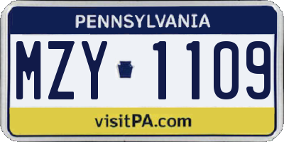 PA license plate MZY1109