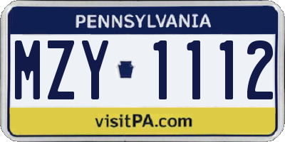 PA license plate MZY1112