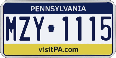 PA license plate MZY1115