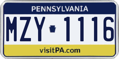 PA license plate MZY1116
