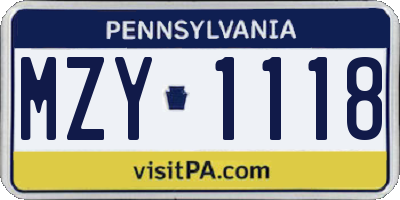 PA license plate MZY1118