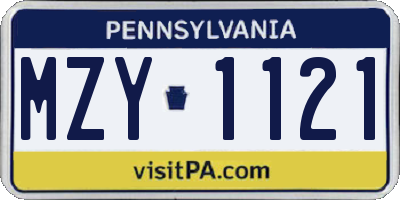 PA license plate MZY1121