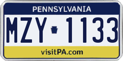 PA license plate MZY1133