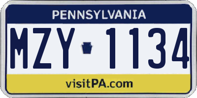 PA license plate MZY1134