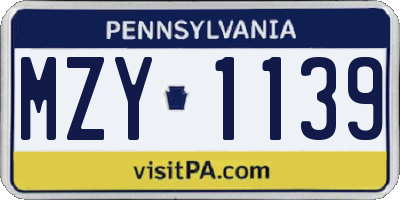 PA license plate MZY1139
