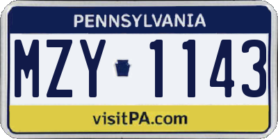 PA license plate MZY1143