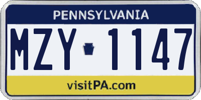 PA license plate MZY1147