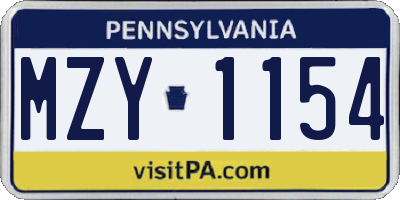 PA license plate MZY1154