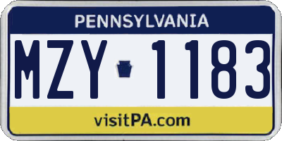 PA license plate MZY1183