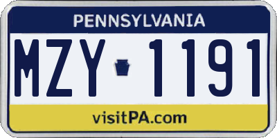 PA license plate MZY1191