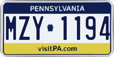 PA license plate MZY1194