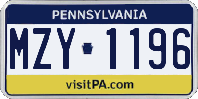 PA license plate MZY1196