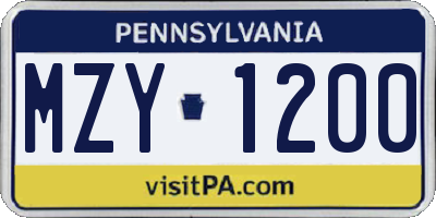 PA license plate MZY1200