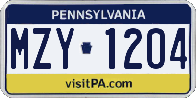 PA license plate MZY1204