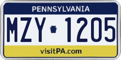 PA license plate MZY1205