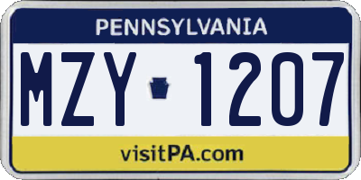 PA license plate MZY1207