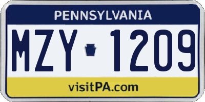 PA license plate MZY1209