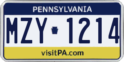 PA license plate MZY1214