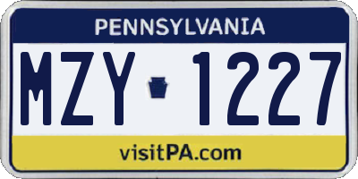 PA license plate MZY1227