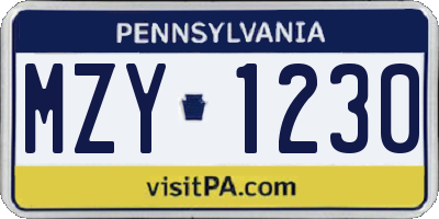 PA license plate MZY1230