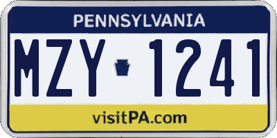 PA license plate MZY1241