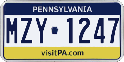 PA license plate MZY1247