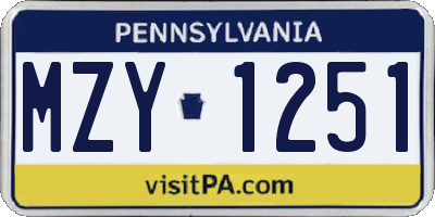 PA license plate MZY1251