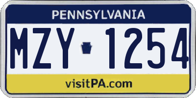 PA license plate MZY1254