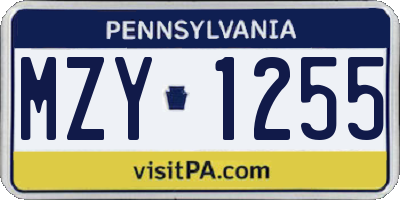 PA license plate MZY1255