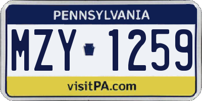 PA license plate MZY1259
