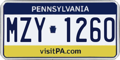 PA license plate MZY1260