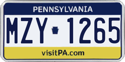 PA license plate MZY1265