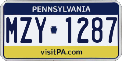 PA license plate MZY1287