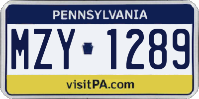 PA license plate MZY1289